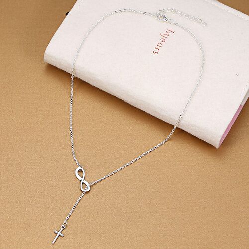 Classic 8 word Infinity Tassel Cross Pendant Silver Color Cl