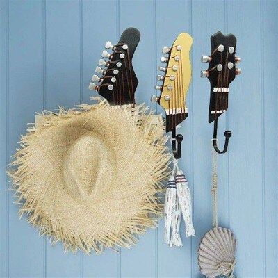 3Pcs Creative Resin Hook Guitar Head Shaped Hanger Resin
