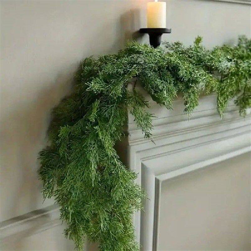 180cm/190cm Artificial Pine Wreath Green Staircase Ornament - 实物图