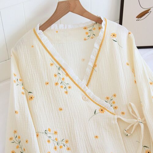 Fdfklak 2023 Spring Crepe Kimono Long Sleeve Home Clothes Fe