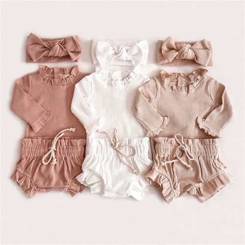2Pcs Infant Baby Girl Clothes Set Cotton Ruffle Newborn Girl