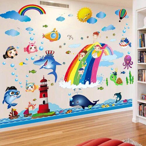 Cartoon dolphin underwater world ocean stickers wall sticker