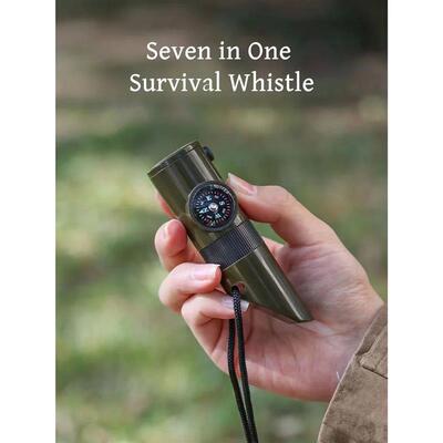 Survival Whistle with Compass Thermometer LED Light Reflecti