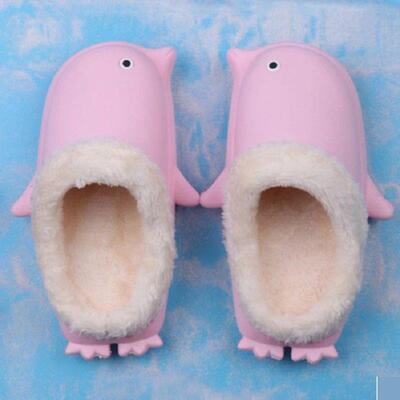 Winter Women Warm Slipper Penguin Design Short Plush Fur Fli