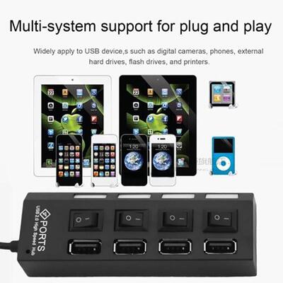 4 Ports USB Hub 2.0 High Speed 480Mbps Hub USB On Off Switch