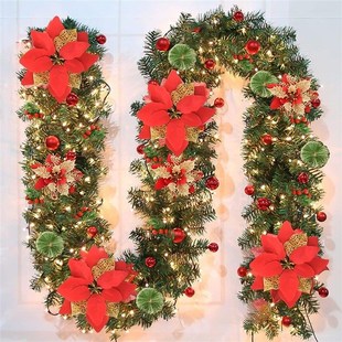 Dense Xmas Garland: 2.7m Gold-Red Wreath Set for Door & Tree
