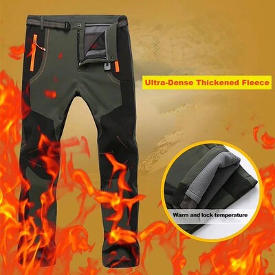 LNGXO Thick Warm Fleece Hiking Pants Men Winter Waterproof W