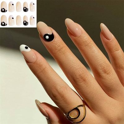 24pcs/box Fake nails Tai Chi White and Black Nail Finished
