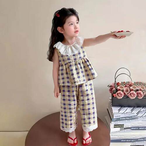 Korean Style Girls Lace Dot Dress Set - Sweet Summer Prince