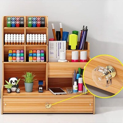 Wooden Desk Organiser DIY Desktop Tidy Pen Holder Large Capa