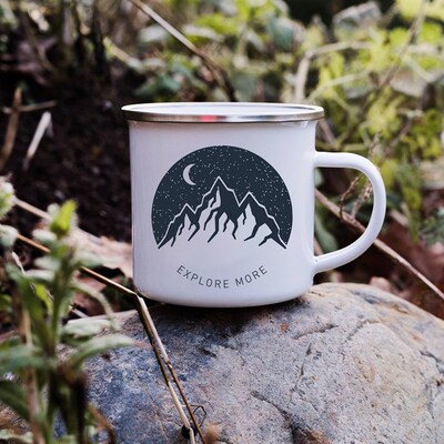 Sunset Forest Creek Creative Enamel Coffee Mugs Outdoor Trav