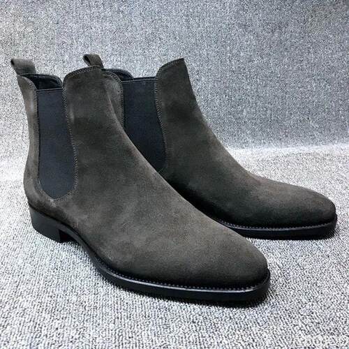 Men Chelsea Boots Black Brown Velvet High Ankle Dress Shoes