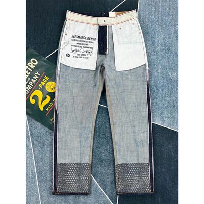 Pink Selvedge Denim Jeans for Men Autumn Winter Heavyweight