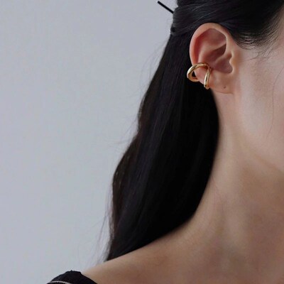 Fake Piercing Earcuff Double Circle Ear Cuff Faux Earrings f
