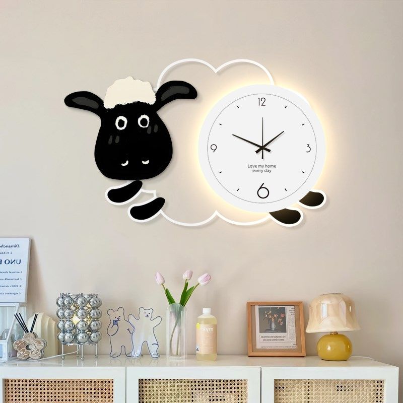 线条小狗餐厅装饰画钟表挂钟客厅202新款奶油风饭厅餐桌墙面壁画,家居饰品,现代装饰画,淘宝优惠券,粉丝福利购,淘宝优惠卷