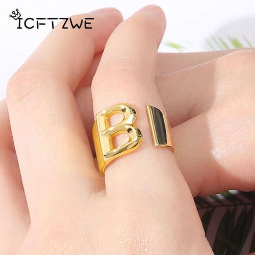 Fashion Adjustable Open Initial Rings For Women Stainless St