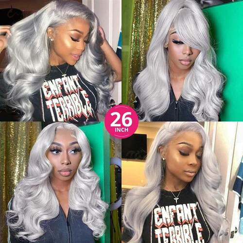 30inch Silver Gray 13x4 Lace Front Wigs Human Hair Body Wave