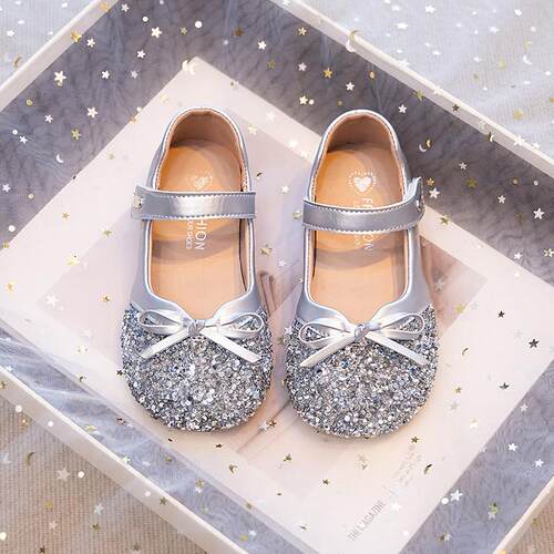 Girls Princess Shoes 女童公主鞋2026儿童银色水晶单鞋夏季软底
