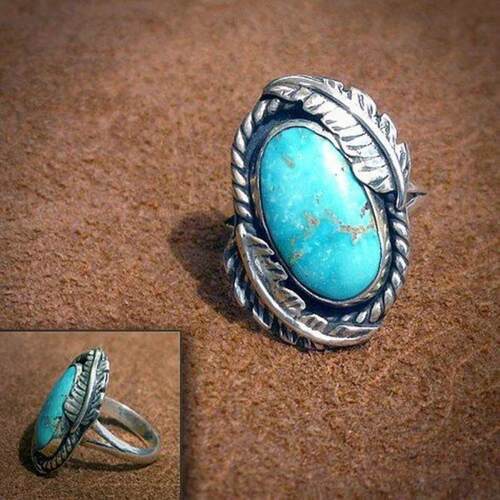Womens Ring Bohemia Retro Geometry Natural Turquoise Ring s