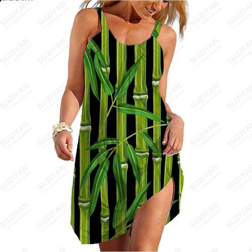 New Hawaiian Fashion Short Skirt Womens Loose Round Neck