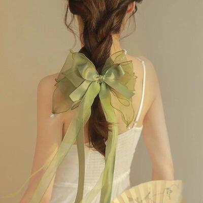 Women Bow Hair Clip Pearl Black Hairpin Girls Korean Tempera