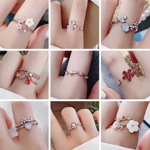 New Fashion Crystal Zircon Rings Sweet Flower Leaf Butterfly