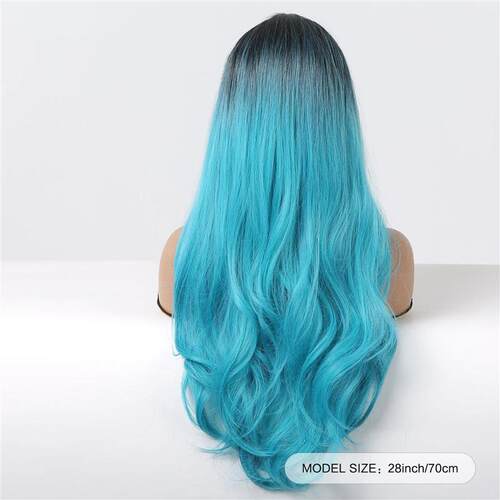 Long Wavy Ombre Blue Cosplay Party Synthetic Wigs for Women