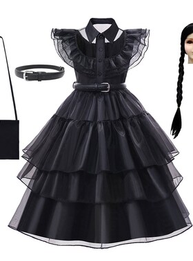 For Girl Cosplay Dress Costumes Black Gothic Wednesday Addam