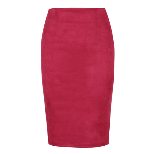 Women Suede Solid Color Pencil Skirt Female Autumn Winter Hi