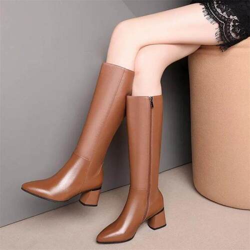 Shoes for Woman Long Winter Knee High Shaft Footwear Leather