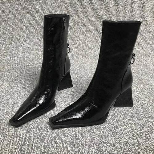 2023 Autumn New Small Square Head Thick High Heel Short Boot