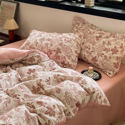 100%Cotton Bedding Set Duvet Quilt Cover Bed Fitted Sheet 4p