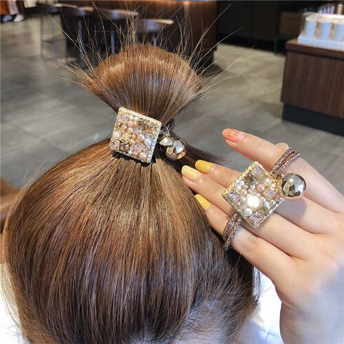 Simple Temperament Pearl Crystal Head Rope Girl Hair Ring Wi