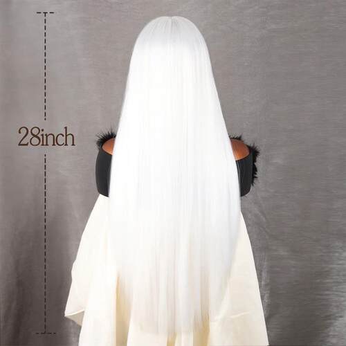 White Long Straight Lace Front Natural Wigs for Woman Heat R