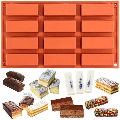 1pcs 12 Cavity Silicone Cake Mold Rectangle Shapes Chocolate