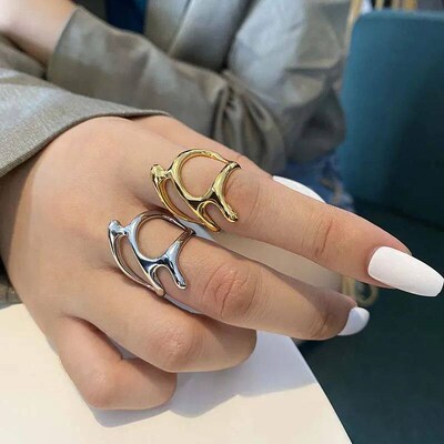 Punk Geometric Irregular Liquid Lava Waterdrop Shaped Open R