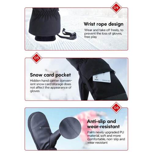 Ski Mittens for Men & Women Winter Snow Mitts Touchscreens W