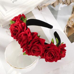 Haimeikang Simulation Rose Headband For Women Romantic Red B