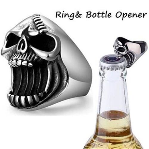 Cool Bottle Opener Ring For Men Hip-Hop Mens Metal Skull Ri