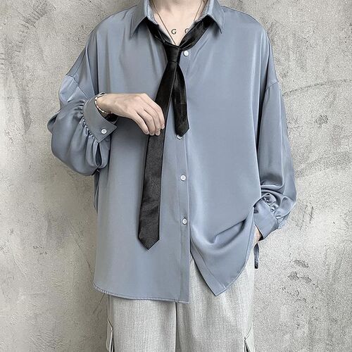 Black Long-sleeved Shirts Men Korean Comfortable Blouses Cas