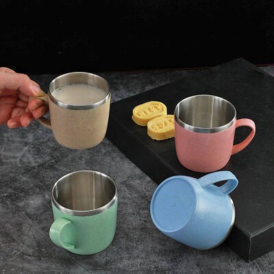 1pc Double Layer Anti-scalding Stainless Steel Cups Plastic