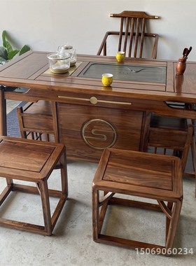 实木大茶桌椅中式榆木家用办公阳台小户型功夫泡茶一体茶台几
