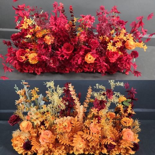 婚庆仿真路引花排新款假花婚礼堂布置花排中式红色花艺路引地排花