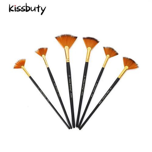 6Pcs/Set Fan shaped Nylon Hair Gouache Acrylic Watercolor Pa