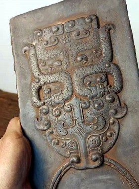 中式复古汉砖老青砖金砖雕刻青铜鼎器文房家居摆件研学传拓片制作