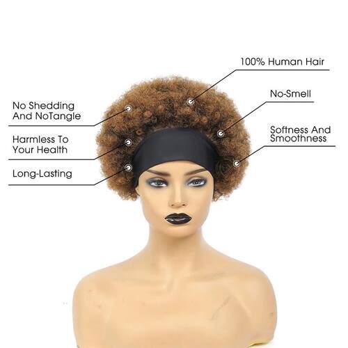 Short Curly Headband Wig Human Hair Wigs For Women Afro Kink