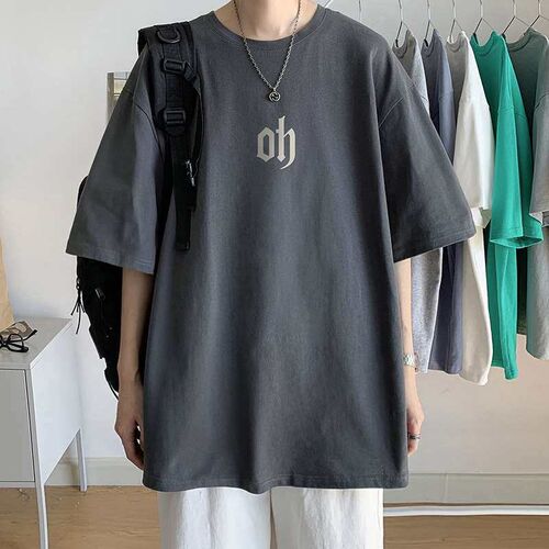 Round Neck Letter Short-sleeved Mens Summer New Five-point
