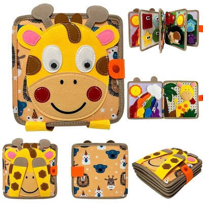 Montessori Toy Busy Board Giraffe Busy Book for Baby 1 2 3 A