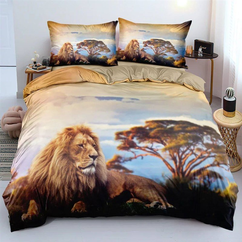 Black Lion Duvet Cover with Pillowcase 2/3 Piece Bedding Set - 实物图