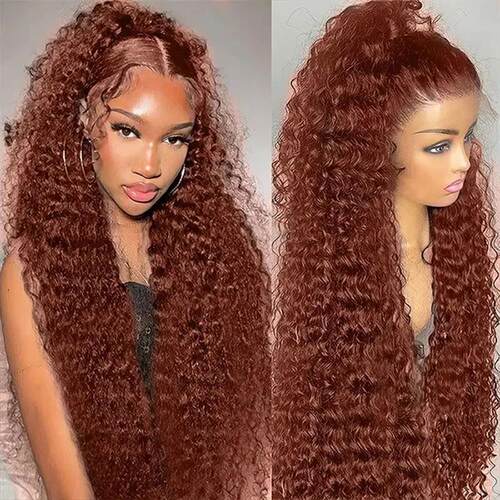 Reddish Brown Deep Wave Lace Front Wigs 13x6 13x4 HD Transpa